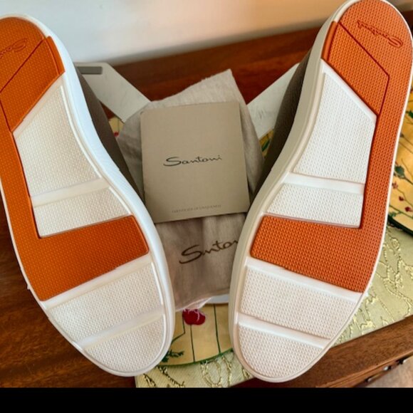 SANTONI Hammered Leather lowtop sneakers, Brn-Grn, NwoT, w/Bags, 9.5 US, RT$720 - Picture 3 of 11